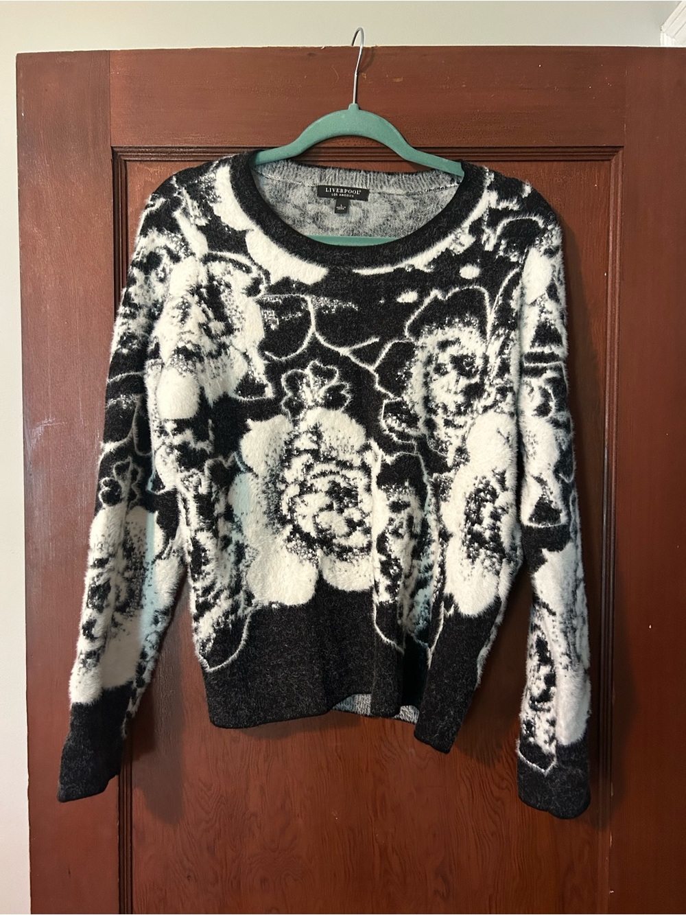 Liverpool Black and White Floral Scoopneck Sweater